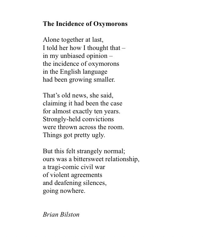 Today’s poem is called ‘The Incidence of Oxymorons’.