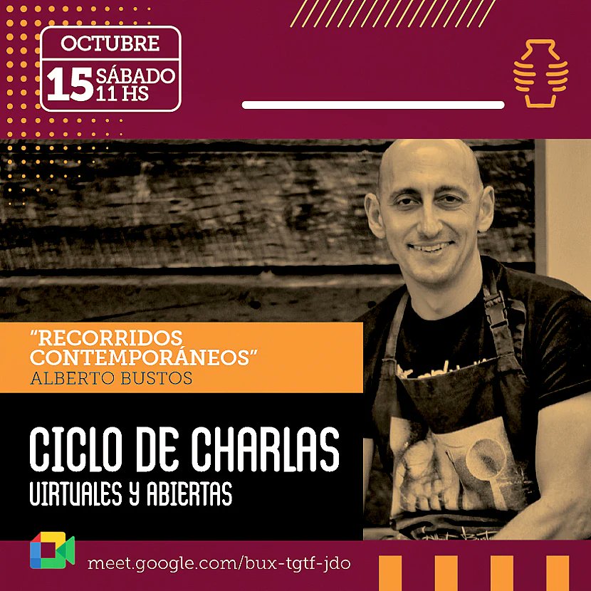 El sábado día 15 de octubre a las 11 am (Argentina), 4 pm (España), charlaré sobre mi trayectoria en el mundo de la Cerámica en las charlas que ha organizado la Escuela de Cerámica Rogelio Yrurtia de Mar del Plata (Argentina)
Link para asistir:
meet.google.com/bux-tgtf-jdo