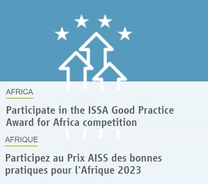 ISSACOMM's tweet photo. The ISSA Good Practice Award for Africa competition 2023 is now open. 

Le concours du Prix AISS des bonnes pratiques pour l’Afrique 2023 est maintenant ouvert.

#ISSAgoodpractice

https://t.co/GC6CjFhzPE https://t.co/CEYK7btbv7