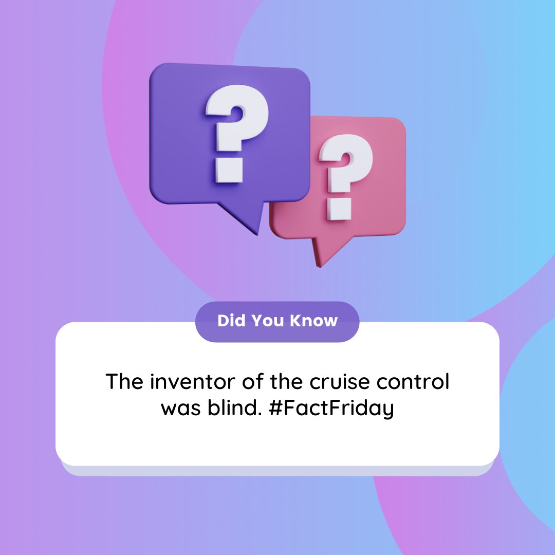 Bespokeconnectd's tweet photo. The inventor of the cruise control was blind. #FactFriday 🚗 https://t.co/M23P6QzttR