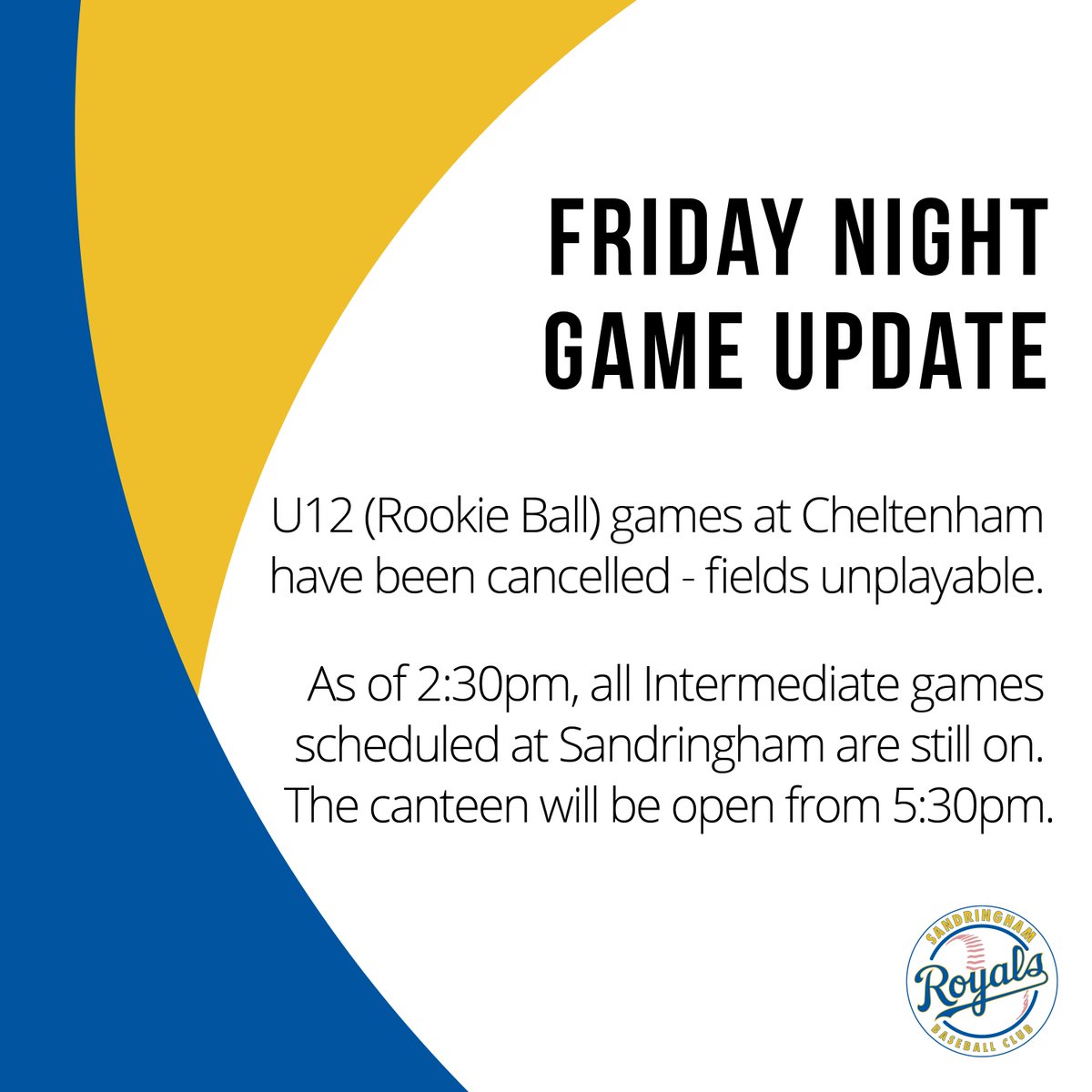 SandyRoyalsBC's tweet photo. Friday Night baseball update for 14 October. https://t.co/8lQM2ZHljc