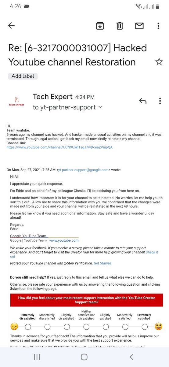 TechExpert2k20's tweet photo. @TeamYouTube @TeamYouTube you want to fnish the chapter main thing my channel was hacked the hacker made all sorts of changes after years of struggle I got back my gmail account the channel was terminated explained all that and provided necessary information I got confirmation of reinstate👇 https://t.co/eFE8sBwZon