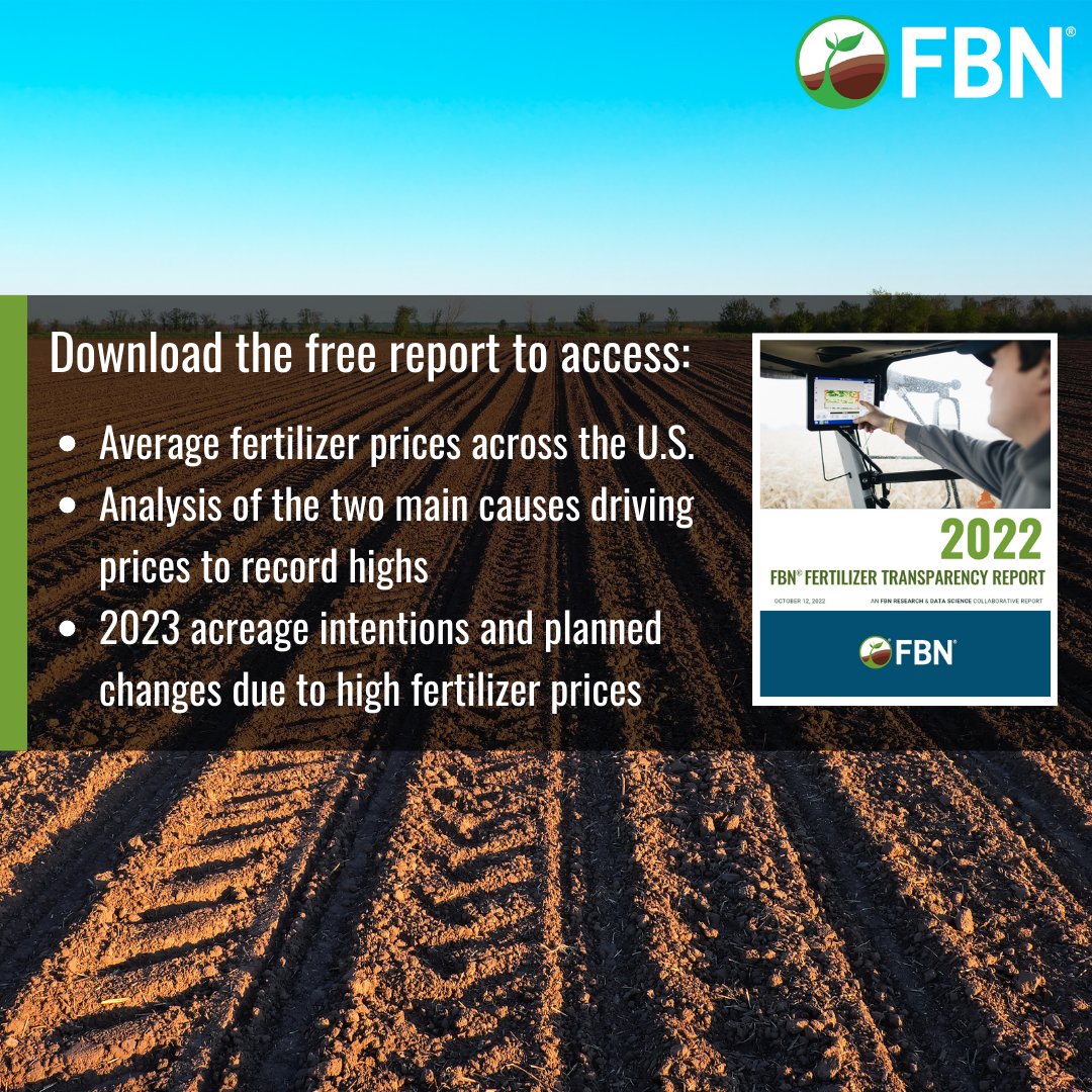 FBNFarmers's tweet photo. FBN has released its Fertilizer Pricing Report, which, according to Chief Economist Kevin McNew, is the most in-depth analysis to date on how sky-high fertilizer prices are impacting farmers' application plans this fall and planting intentions for 2023. https://t.co/JY8m93g08o. https://t.co/j7zffXzsLV