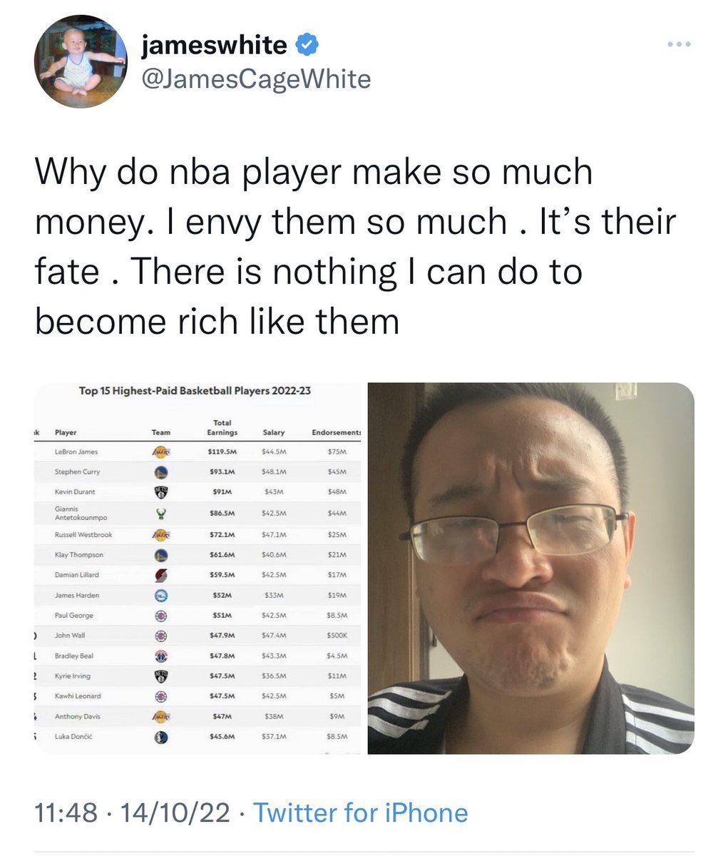 LordAizen18's tweet photo. #Joblessjameswhite being #JoblessJamesWhite. 

Blaming fate, never seems to see he is actually the mastermind of his own downfall. 

Good ppl are calling his bs logic out. https://t.co/Dx420eumTx