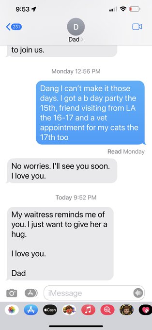 Wholesome texts from my father who couldn’t possibly love me. Good night https://t.co/mKgYT55Gmp
