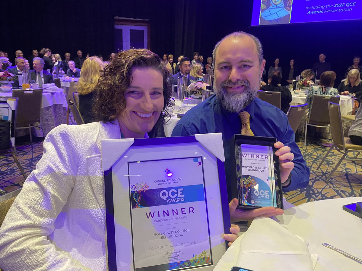 MrsDavini's tweet photo. 2022 QCE Award Winners in Community for our Community Radio Initiative and a Merit  Award in Education for our MyLIFE Big Ideas @Holy_Cross_Coll #HCCEllenbrook https://t.co/DPcUmwIypT