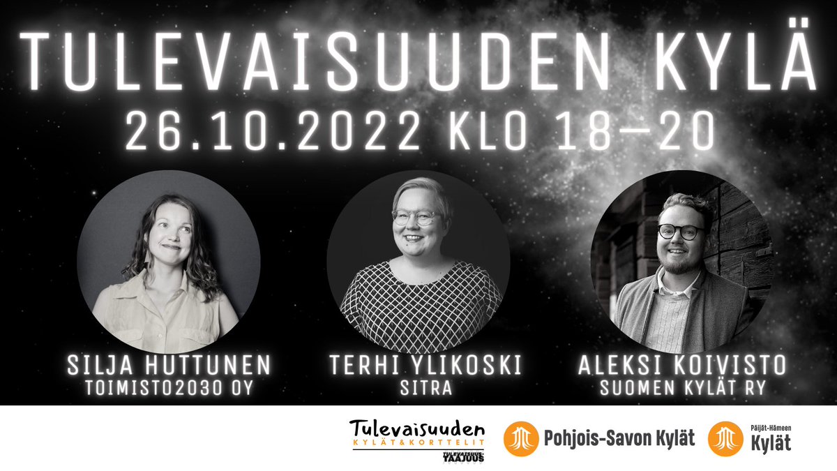Kylät tervetuloa mukaan Tulevaisuuden kylä -iltaan. 
Lue lisää pohjois-savonkylat.fi/tapahtumat/tul… 
#kylät #korttelit #tulevaisuustaajuus #tulevaisuus