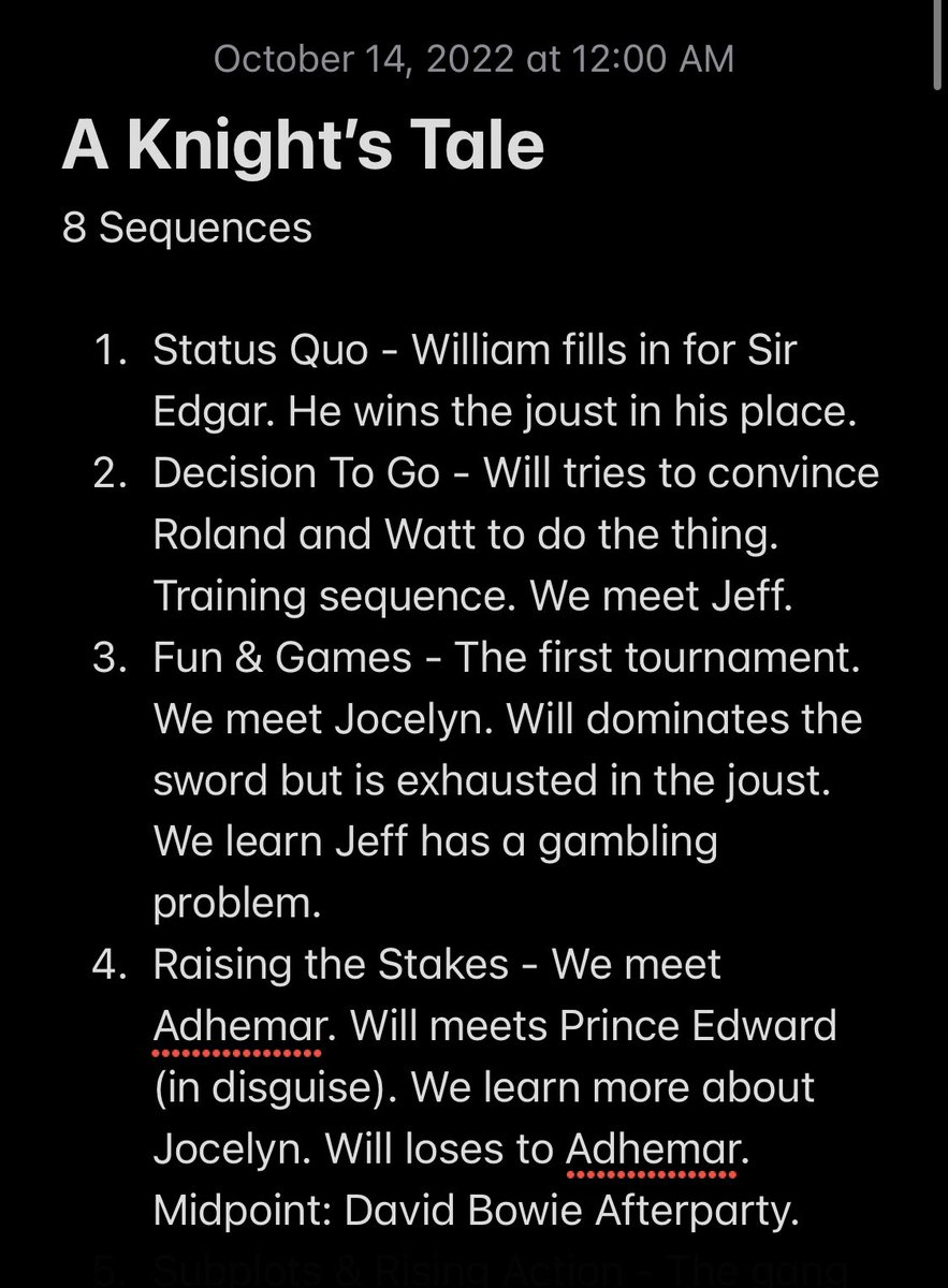 ZackMorrison18's tweet image. The 8 sequences of A Knight’s Tale. #screenwriting