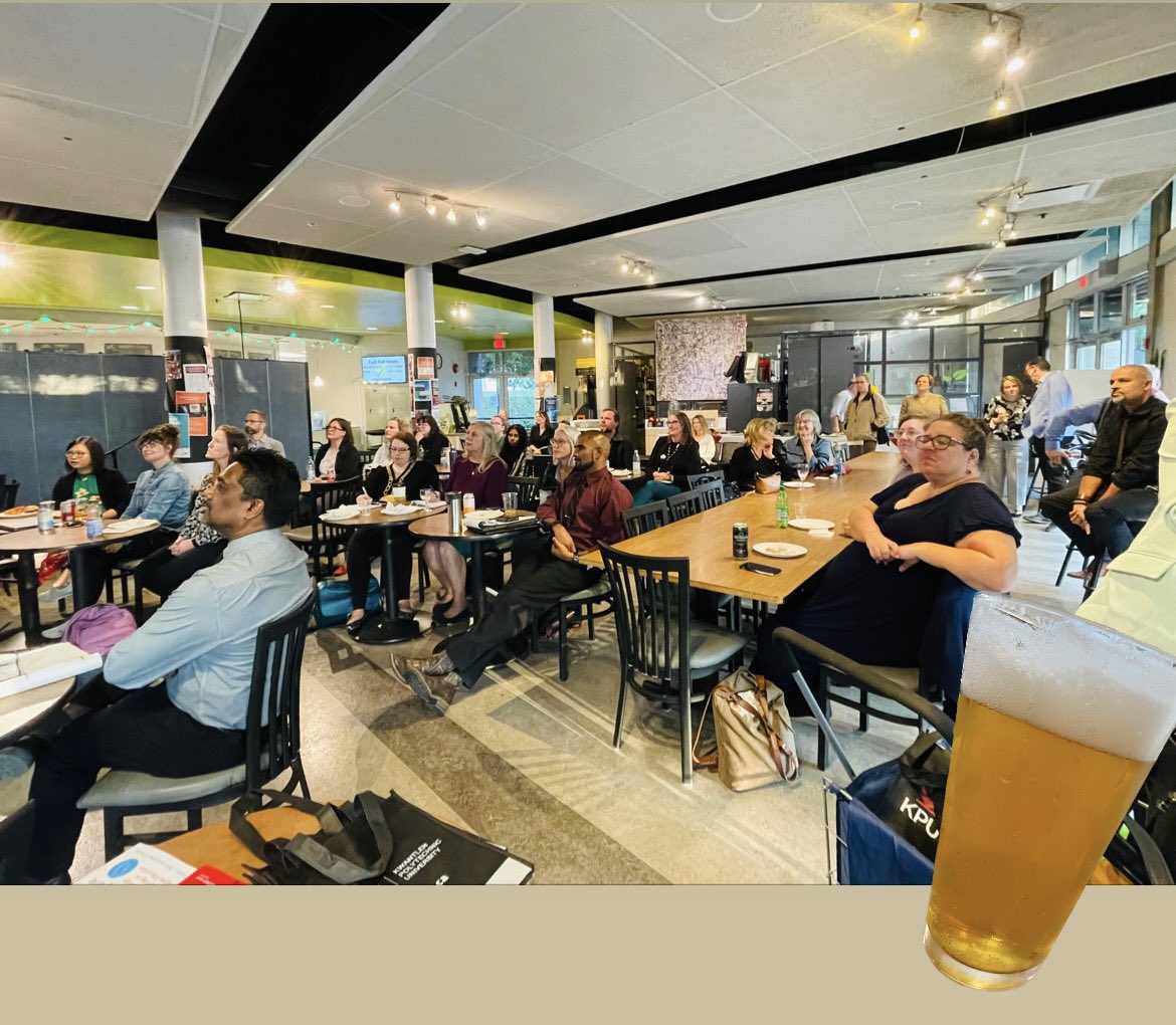 robinleung's tweet photo. It was so great spending an evening drinking @KPUBrew &amp; listening to PechaKucha’s by @BeckyYoshizawa @LeeBeavington @fdastur @KDukewich @appliedcomms and more on their innovations and projects coming to life. #teachingexcellence https://t.co/5gyv12aQVC