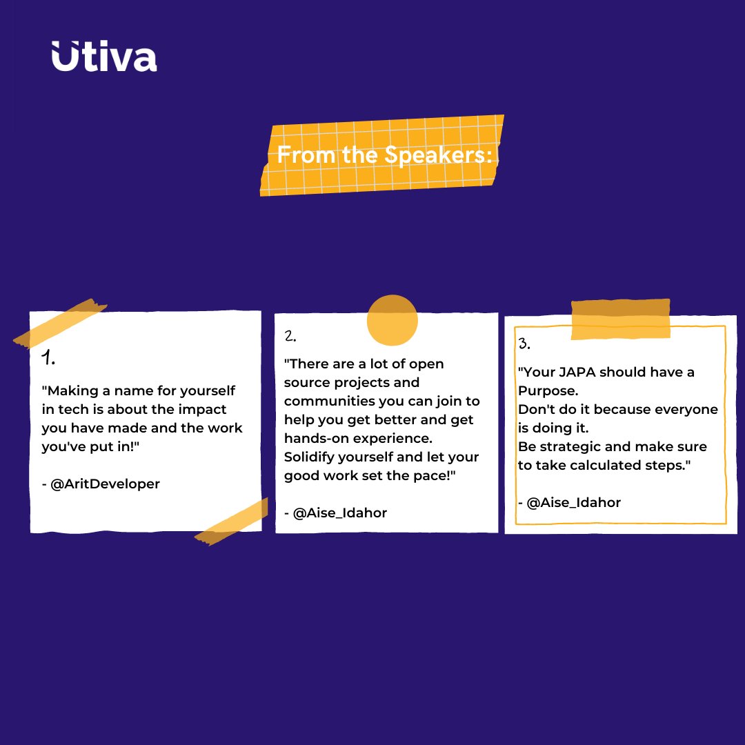 utiva_io's tweet image. Last week on the #UtivaTwitterSpace, our speakers @Aise_Idahor @AritDeveloper touched on the need to have a Purpose when entering into tech.