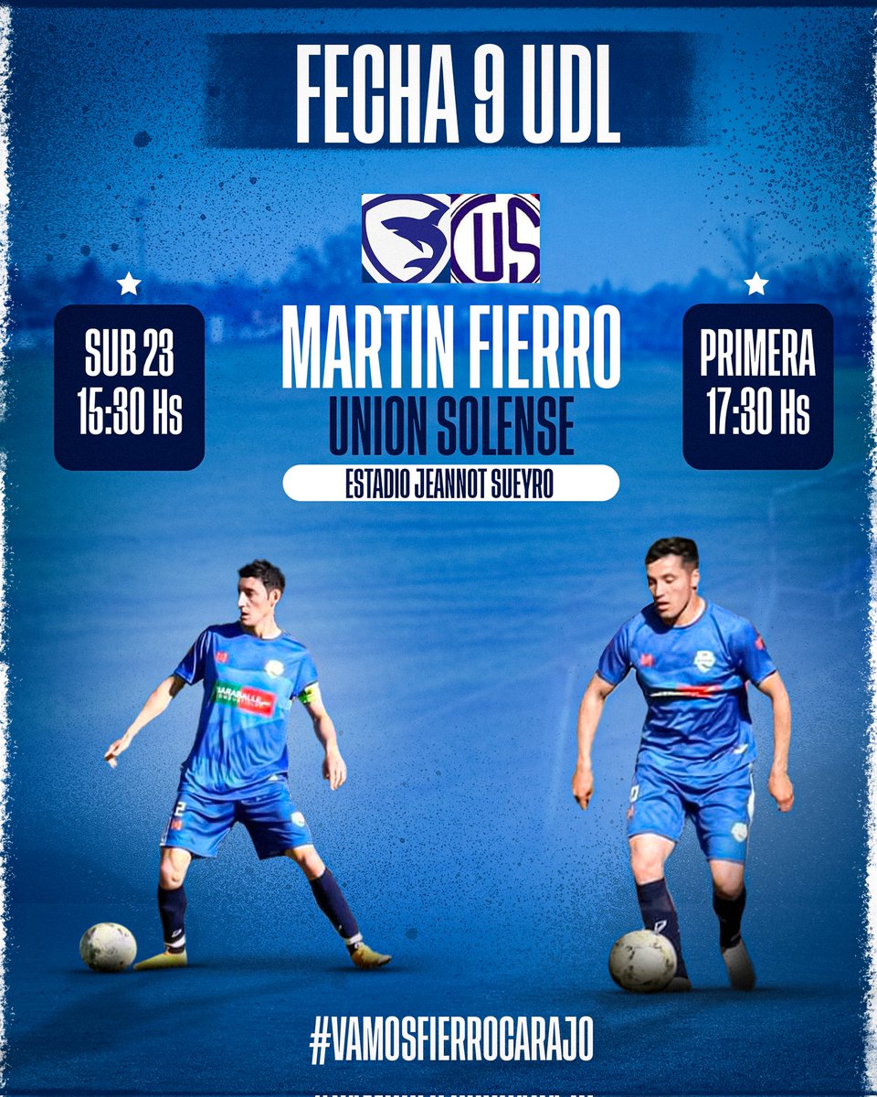 CDDMF's tweet photo. #UDL10aniversario #Clausura2022 #Fecha9 

Domingo 16/10

Martín Fierro vs Unión Solense 

🕞15:30hs SUB23
🕠17:30hs Primera División

🏟️ Estadio Jeannot Sueyro 

#VAMOSFIERROCARAJO ⚽🦈⚪💙⚪💪

#somoslaciudad  #ElDomingoCuesteLoQueCueste #TodosAlJeannot #Maciá #entrerios https://t.co/o4KSNpvNLq