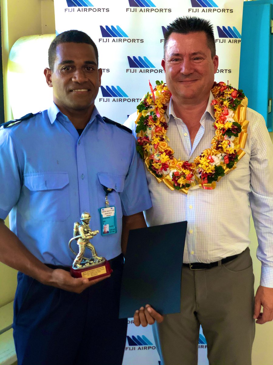 NadiAirport's tweet photo. Aviation Rescue Firefighter Bula Aisake was recognized for his attitude &amp; enthusiasm in the 10 day aircraft fire fighting training! Well done Firefighter Aisake! #ARFFS #FijiAirports 🚒✈️🇫🇯 https://t.co/L6yvEVHDjC