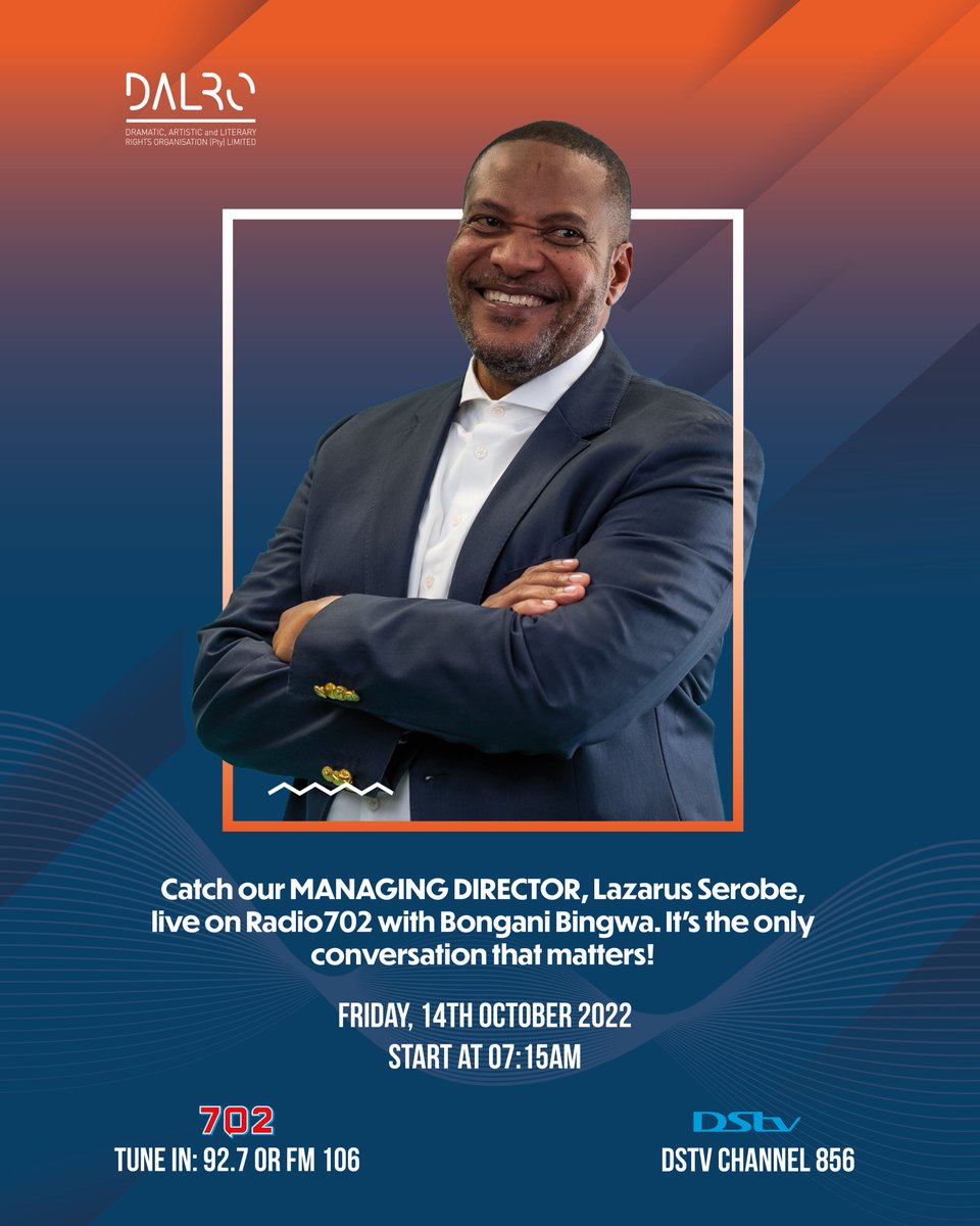TheDALRO's tweet photo. Our Managing Director, Lazarus Serobe is live on #702Breakfast with @bonglez this morning.
@Radio702: 92.7 and FM 106
Stream live: https://t.co/uOmsbfJMpF
DStv: Channel 856
Don't forget to visit our new site https://t.co/7oIPSJeIUo.
#702Breakfast
#702WalkTheTalk
#DALROlaunch https://t.co/VE0YcTlpj2