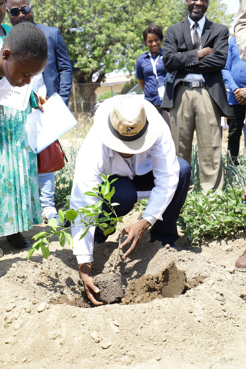 VoyagesAfriq's tweet photo. #VoyagesAfriq Minister of  @METHI_Zimbabwe 🇿🇼 Nqobizitha Mangaliso Ndlovu yesterday officiated at two tree planting events on the sidelines of the Sanganai/Hlanganani World Tourism Expo which were hosted by Insukamini and Hugh Beadle Primary Schools in Bulawayo. https://t.co/LIip89fEKr