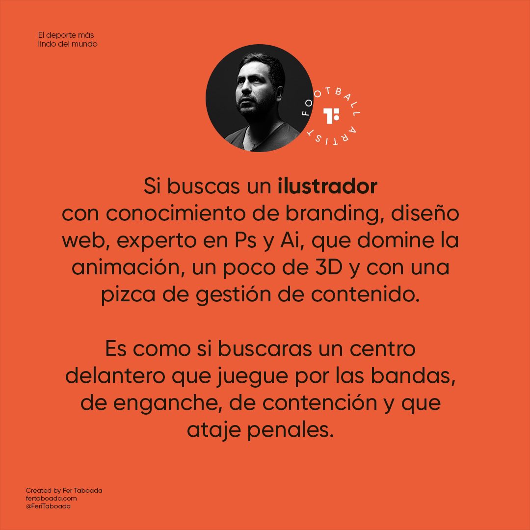 FeriTaboada's tweet photo. Recuerda amiguit@! 🤔
Siempre busca un especialista, no un todista.
@feritaboada ❤️⚽️
#ConsejoDePata #FerTaboada #FootballArt https://t.co/cD3joWDJ69