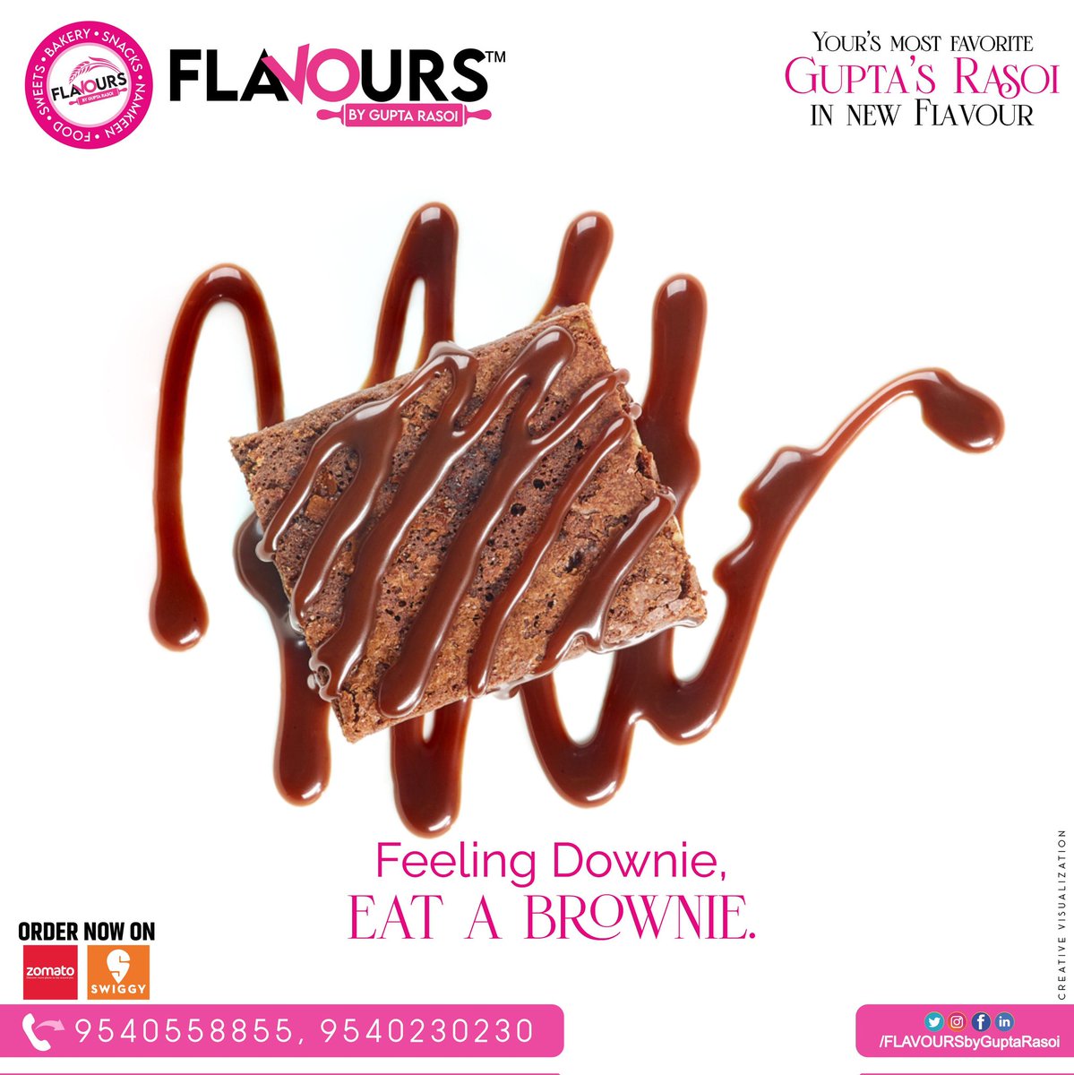 FLAVOURSbyGR's tweet photo. Feeling Downie, Eat a BROWNIE
.
.
.
#brownies #samosa #bread #breadmaking #bakerybread #freshbread #muffins #cupcakes #flavours #guptasrasoi #guptarasoi #fbgr #flavoursbyguptarasoi #tasteofindia #pavbhaji #desifoodie #dahibhalla #bewowindia #indiansweets #foodiesofindia https://t.co/c4UptFrdWp