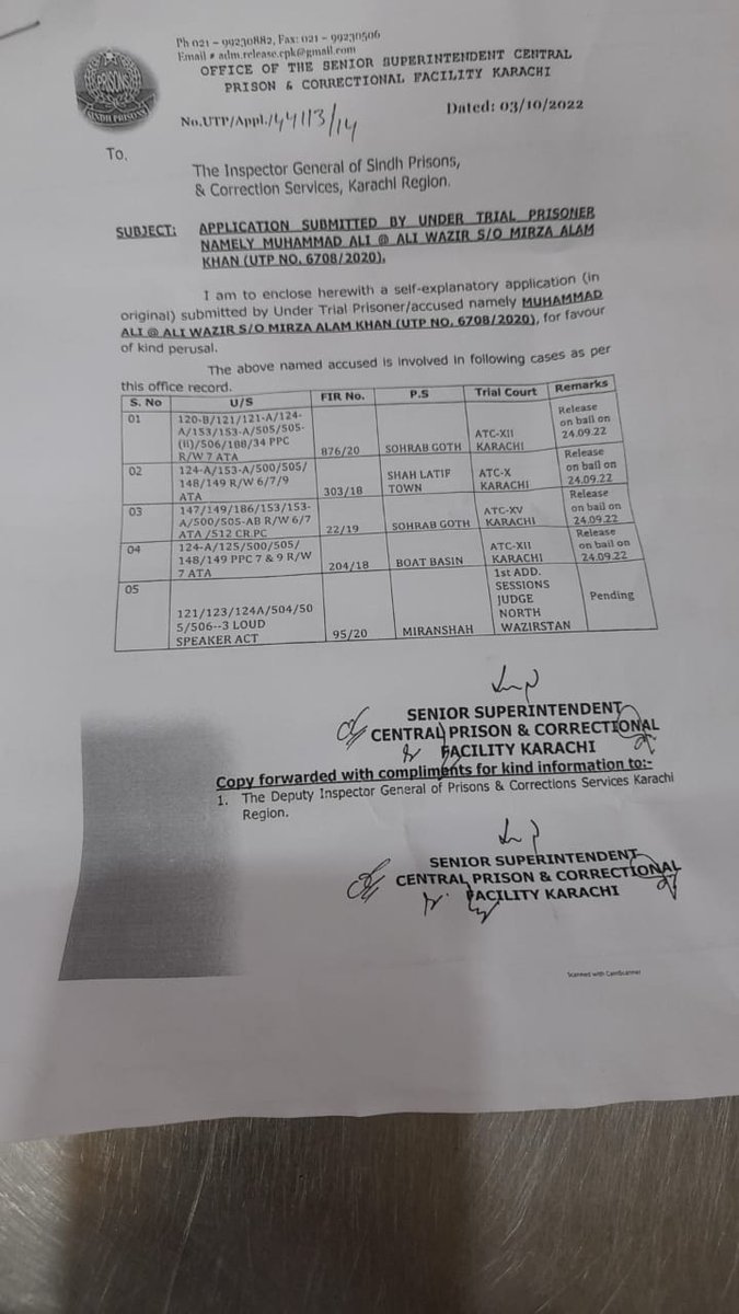 Xadeejournalist's tweet photo. Mockery....MNA Ali Wazir is not set free by Sindh Police despite bail. Now jail authorities came up with a new case against @Aliwazirna50 for violation of loudspeaker act in Miran Shah to keep him in jail. PDM got his vote for No Confidence but forgot him after #ReleaseAliWazir https://t.co/O5F94w0kW0