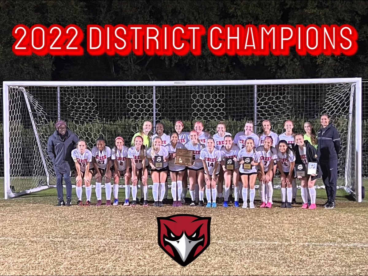 CreekGrlsSoccer's tweet photo. Your Lady Red Hawks are ‼️District Champions‼️So proud of the effort &amp; determination shown by these girls! We will host Wilson Central next Tuesday in Region! Tonight’s goals scored by: 

⚽️ Camden Prosser (Kinley B.)
⚽️ Kinley Buena 
⚽️ Amanda Carr (Camden P.) https://t.co/1QiUvSHoD0