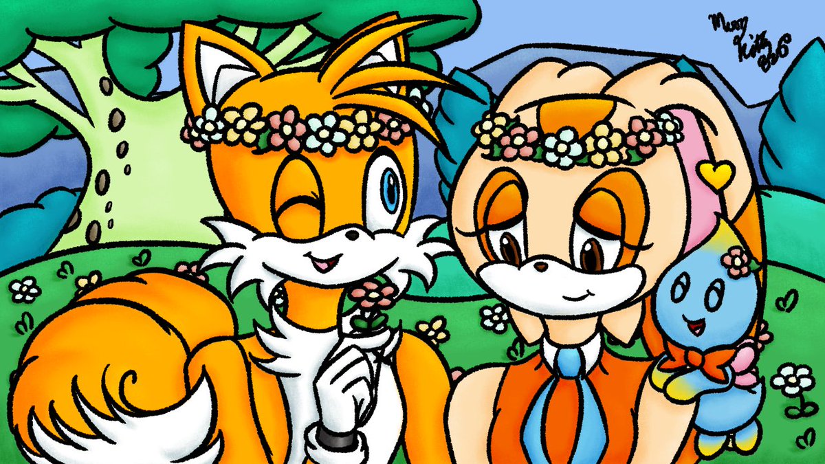 MerryKitty828's tweet photo. Sorry for the wait but I'm finally finished :D I really liked how this turned out! The episode from Sonic X where Tails and Cream were in a flower field in their home world inspired this drawing 😊 #taiream https://t.co/G3dWl4GYse