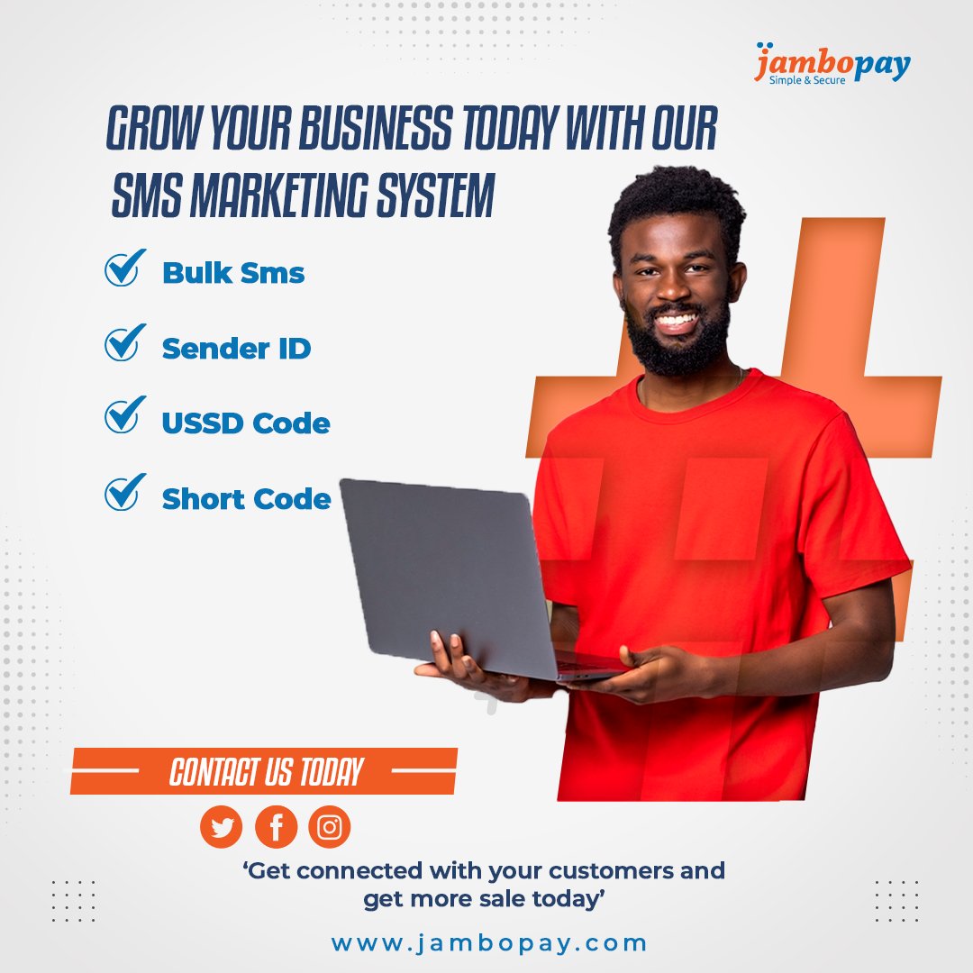 Jambopay's tweet photo. Grow your business today with our SMS marketing system!

#MaishaConcertFriday #SimRegistration #kisskamene #Ksh1000 https://t.co/4UhavagP27