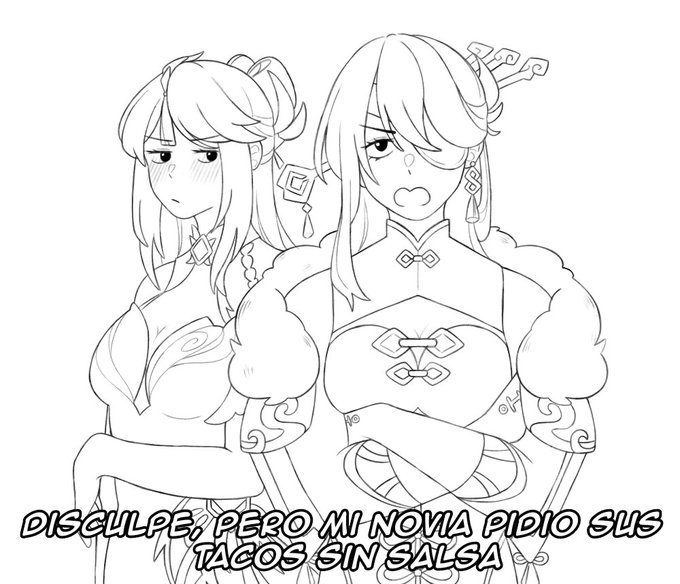 Comisión para un amigo en discord ~ @altair4lopez
Ning se arreglo para una cita pero Beidou la ha llevado a comer taquitos (?) 