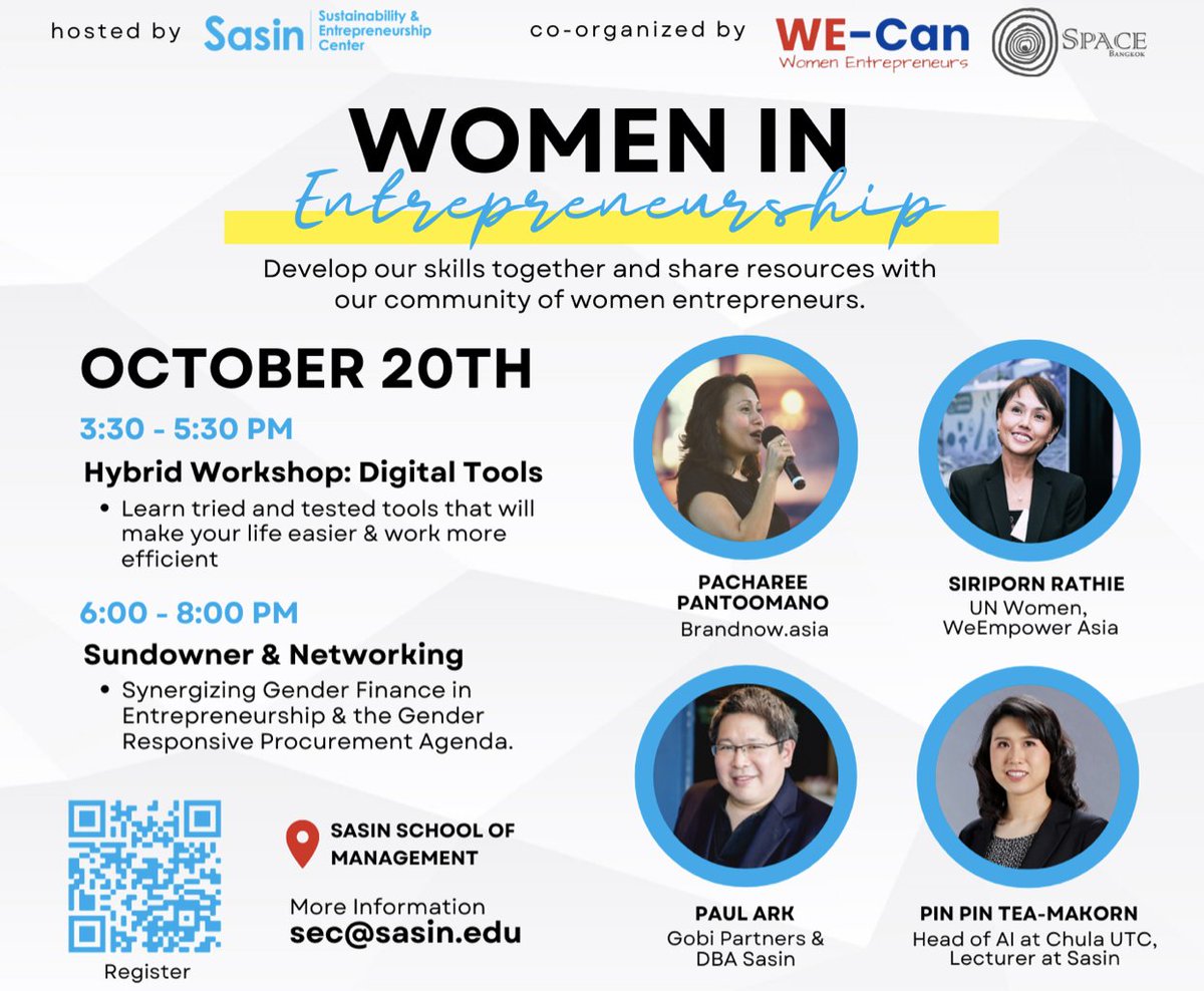 SpaceBKK's tweet photo. The workshop will be hosted at the Sasin School of Management and is brought to you by a collaboration with Space Bangkok &amp; WE-Can! Where: https://t.co/XyIcQcWOFa. Please RSVP via this link: https://t.co/EjipjYHNUD https://t.co/T7nhQFWSMP