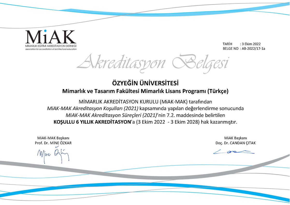 ohacihasanoglu's tweet photo. Özyegin Üniversitesi Mimarlık ve Tasarım Fakültesi Mimarlık Bölümü 2 lisans programı MiAK Akreditasyonu aldı. https://t.co/9fU4uPNBLy https://t.co/9VbJXwkHta