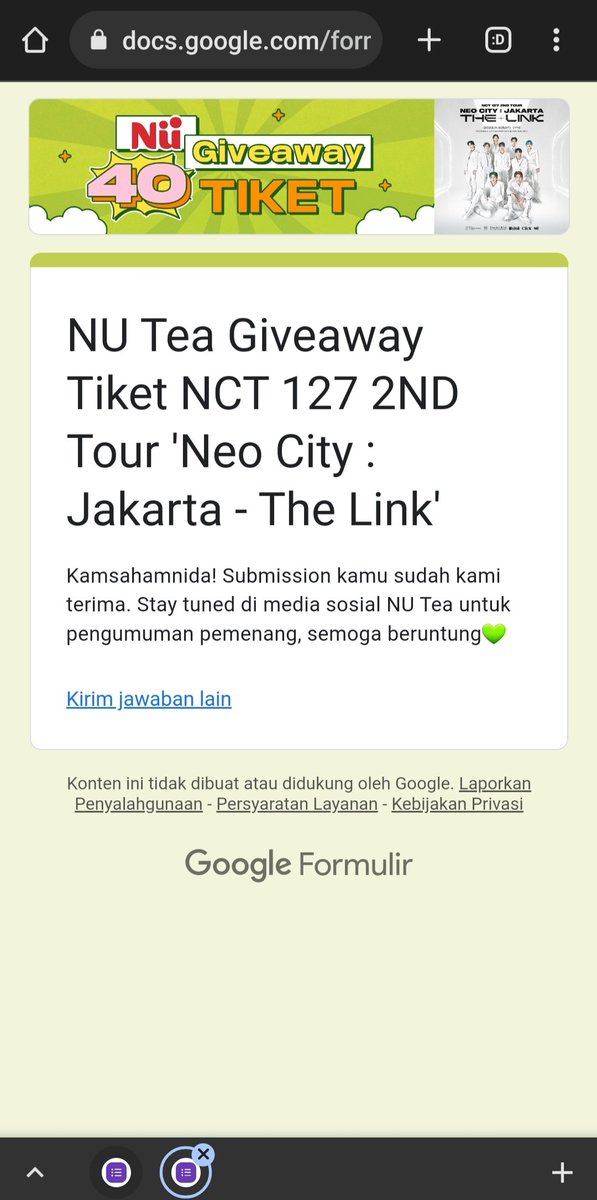 mirfaaulia's tweet photo. @nugreentea DONE Yeaaah hai hello 안녕 makasih bgt buat @nugreentea kesempatan Giveaway Tiket NCT 127 2ND TOUR 'Neo City : Jakarta - The Link' mudah²an kebagian tiket konser para bujang 엔시티 127 @NCTsmtown_127. guys legooo @yayas_fajaroh @Rahmah979 @chsnulk 
#NUbarNCT127 #NUTEA #FixEnak https://t.co/ZRlEyZBB0I