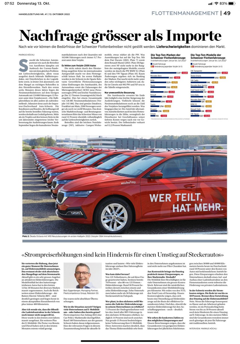 Interview mit <a href="/balzeggenberger/">Balz Eggenberger</a> zum Thema Strompreis und Elektromobilität in der aktuellen <a href="/Handelszeitung/">Handelszeitung</a>