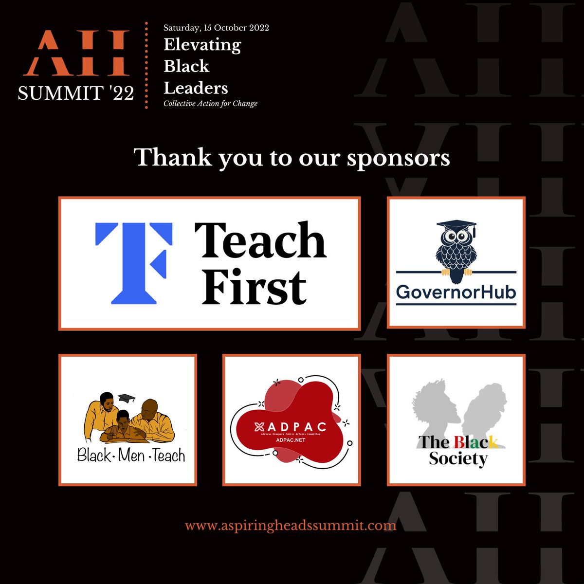 AspiringHeads's tweet photo. It’s the final countdown and we cannot wait!!! We are very thankful to all our sponsors for helping to make this event possible and especially @TeachFirst for helping to make this event absolutely FREE. Get your ticket now before it’s absolutely too late! #AHSummit22 https://t.co/JmPy23ga5Q