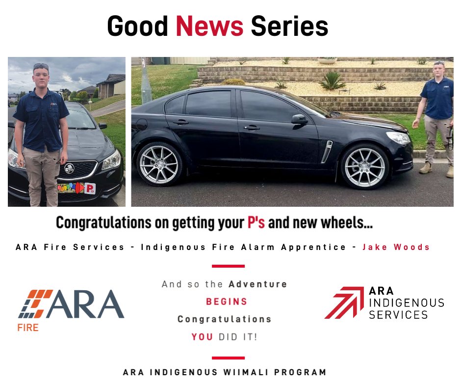 A proud moment for our Wiimali Program. Congratulating, Indigenous Fire Alarm Apprentice, Jake Woods, on getting his P's and on purchasing new wheels. The adventure begins. Congratulations and safe journeys ahead. 
<a href="/araisservices/">ARA Indigenous Services</a> #arafireservices  #indigenousapprentice