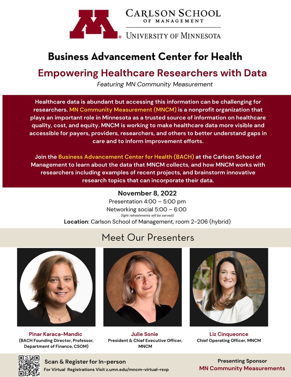 Business Advancement Center for Health (BACH) (@carlson_bach) on Twitter photo SAVE THE DATE: NOVEMBER 8th 2022
<a href="/Carlson_BACH/">Business Advancement Center for Health (BACH)</a> at <a href="/CarlsonNews/">Carlson School of Management</a> is collaborating with <a href="/mnhealthscores/">MN Community Measurement</a>
Register to attend In Person: lnkd.in/gRqsnnQk
Register to Attend Virtually: lnkd.in/ggRpVnZV SAVE THE DATE: NOVEMBER 8th 2022
<a href="/Carlson_BACH/">Business Advancement Center for Health (BACH)</a> at <a href="/CarlsonNews/">Carlson School of Management</a> is collaborating with <a href="/mnhealthscores/">MN Community Measurement</a>
Register to attend In Person: lnkd.in/gRqsnnQk
Register to Attend Virtually: lnkd.in/ggRpVnZV
