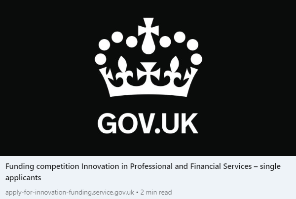 Gavin S Brown (@gavinb_finance) on Twitter photo Honoured to be an invited judge for <a href="/innovateuk/">Innovate UK</a> (part of <a href="/UKRI_News/">UK Research and Innovation</a>) for a #UK funding call on Next Generation Service Innovation in Professional & #financialservices.
#fintech thinking <a href="/LivUni/">University of Liverpool</a> <a href="/livuniHSS/">Humanities & Social Sciences @ Uni of Liverpool</a> <a href="/livuninews/">University of Liverpool News</a> <a href="/UoLManSchool/">UoL Management School</a>
Applications welcome:
…for-innovation-funding.service.gov.uk/competition/12… Honoured to be an invited judge for <a href="/innovateuk/">Innovate UK</a> (part of <a href="/UKRI_News/">UK Research and Innovation</a>) for a #UK funding call on Next Generation Service Innovation in Professional & #financialservices.
#fintech thinking <a href="/LivUni/">University of Liverpool</a> <a href="/livuniHSS/">Humanities & Social Sciences @ Uni of Liverpool</a> <a href="/livuninews/">University of Liverpool News</a> <a href="/UoLManSchool/">UoL Management School</a>
Applications welcome:
…for-innovation-funding.service.gov.uk/competition/12…