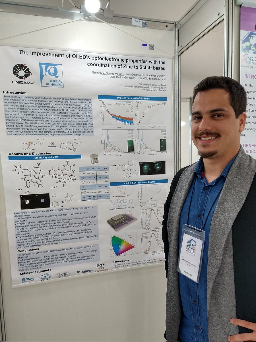 EmmanuelSMoraes's tweet photo. Presence confirmed in @SBPMat presenting the work of zinc complexes in solution-processed OLEDs. https://t.co/fUDPTELnGw