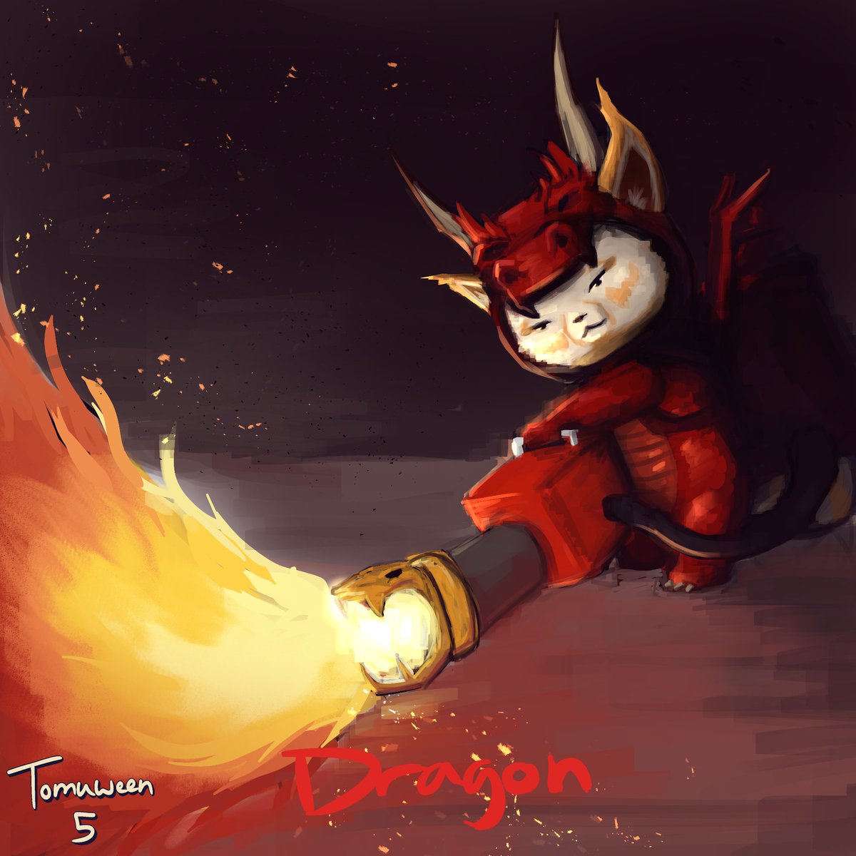 Sycorix9's tweet photo. Tomuween 5: Dragon
Tomu dressed up as a dragon and of course he has a flamethrower to match. A little too mischievous to have one but still cute as always.

#Tomuween #DrawingChallenge #Halloween  #DigitalArt #Dragon https://t.co/1vp8ikj2Nx
