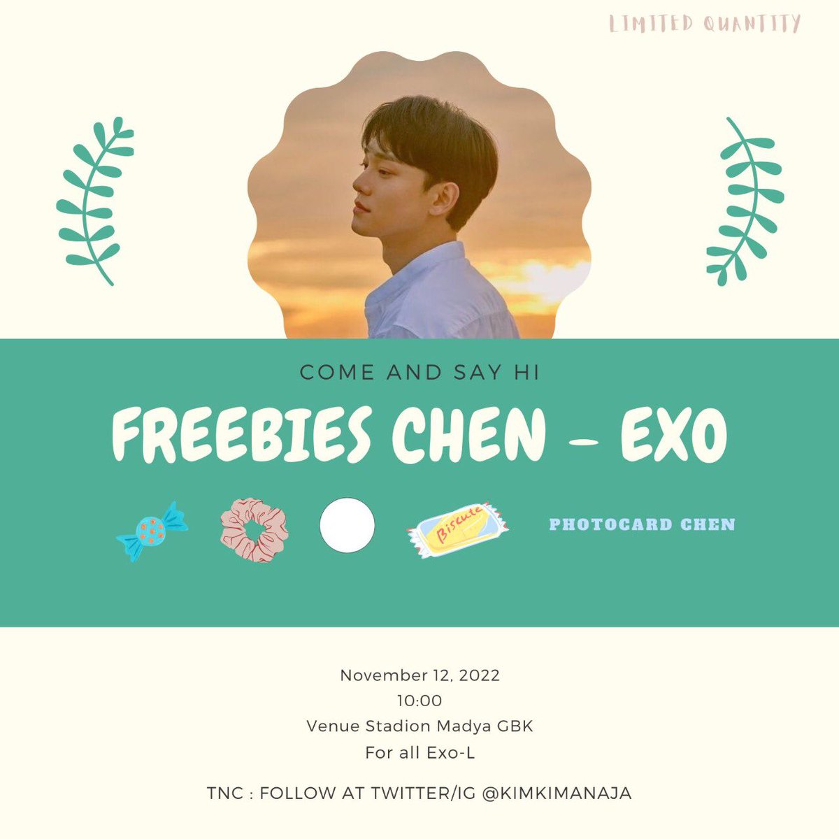 Go9yuma's tweet photo. FREEBIES WE ALL ARE ONE 
CHEN - EXO 
🗓 12 Nov 2022

• Loc. Venue Stadium Madya GBK
• Follow, Rt &amp; like 
• Say HI!!
• Please tag me on sosmed

See u there🤍🤍 https://t.co/to0mnZ7ruF