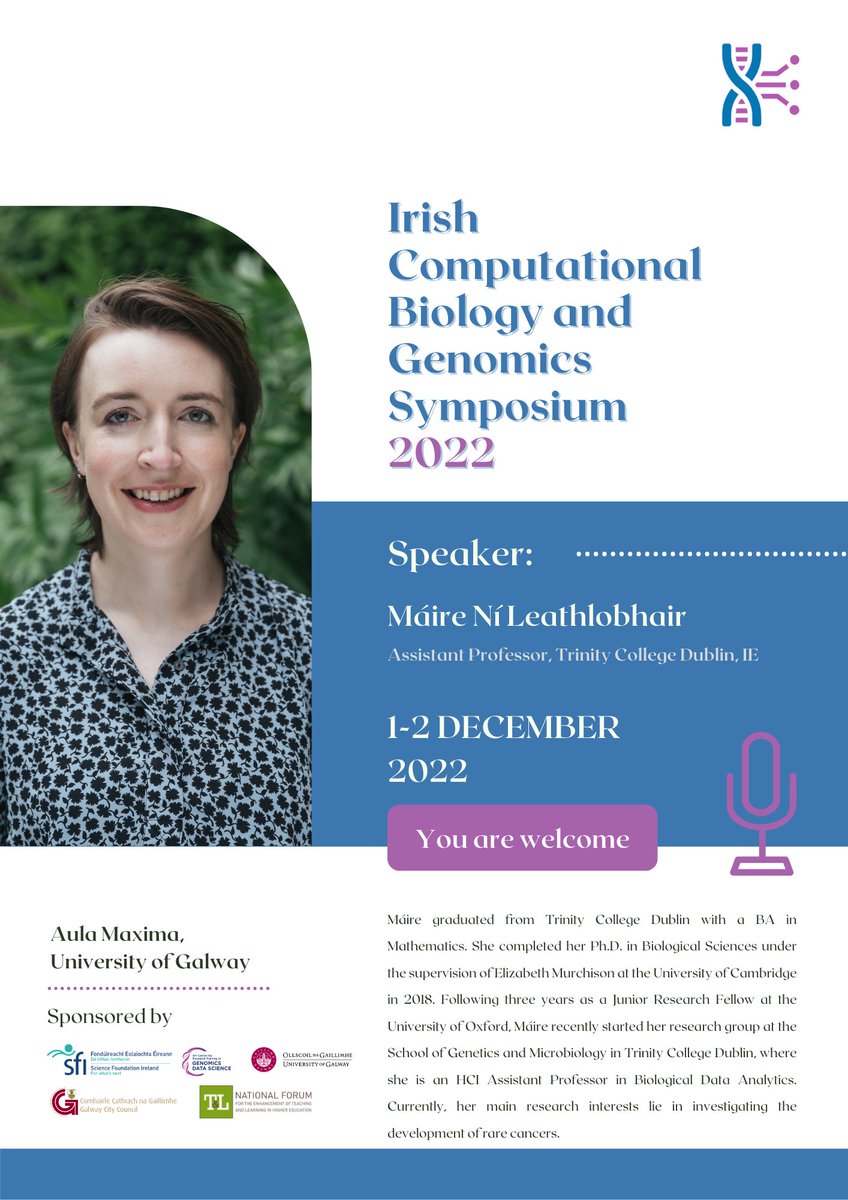 📢 We are delighted to announce our keynote speaker for An Seisiún Gaeilge, Dr. Máire Ní Leathlobhair (@mnileathlobhair)! Dr. Ní Leathlobhair is an Assistant Professor in Biological Data Analytics @tcddublin.