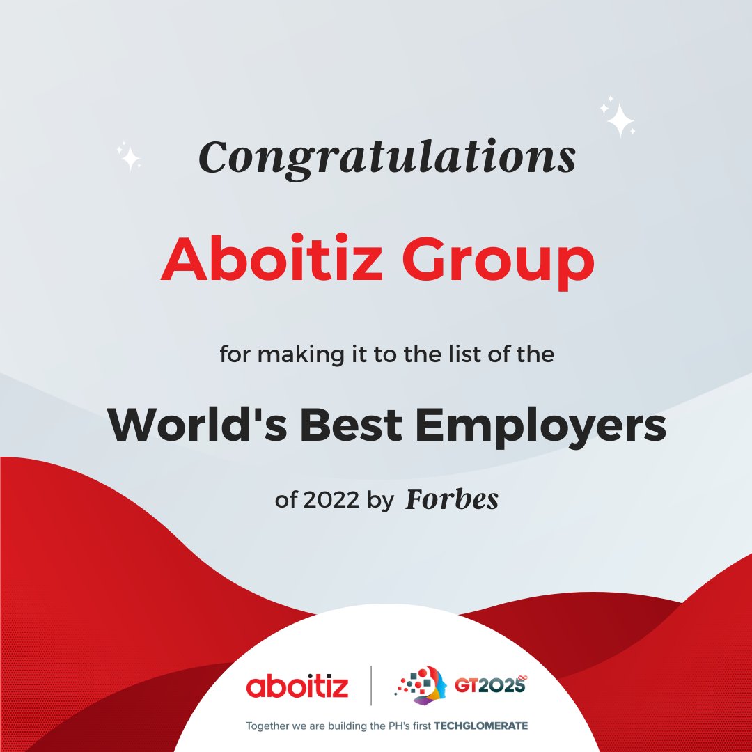 aboitizcompany's tweet photo. 🎉We made it to the Forbes' World's Best Employers list, 2 years in a row! 🎊 #Aboitiz #GreatTransformation #BestEmployer https://t.co/tcbAxjg1Ob