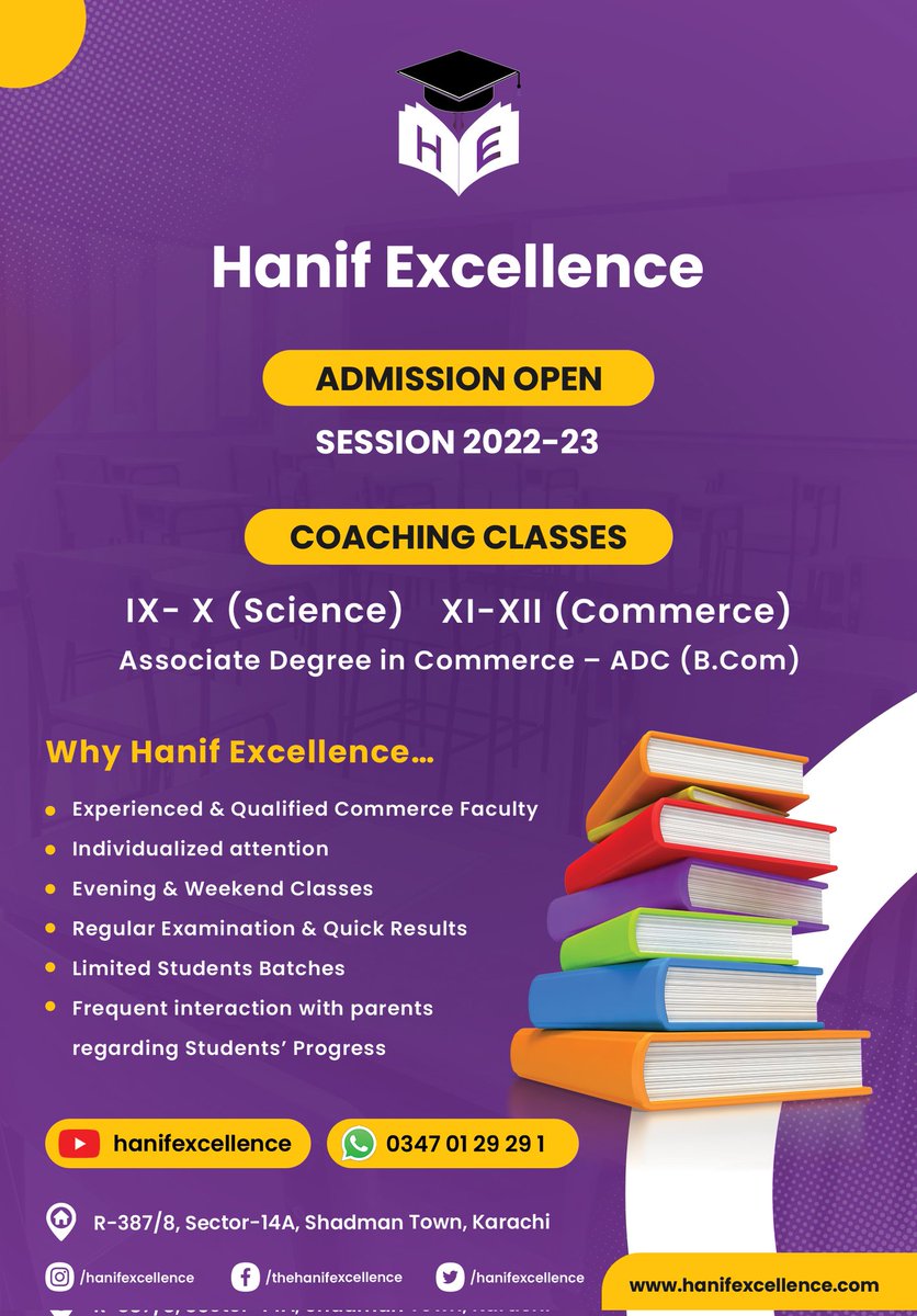 HanifExcellence's tweet photo. Register now for new session 2022-23

Class IX &amp; X (Science)

Class XI &amp; XII (Commerce)

A.D.C. Part I &amp; II

#admission2022 #admissionopen #commerce #intermediate #session #hsc #BIEK #hanifexcellence #Karachi https://t.co/Sxt3UHTs3z