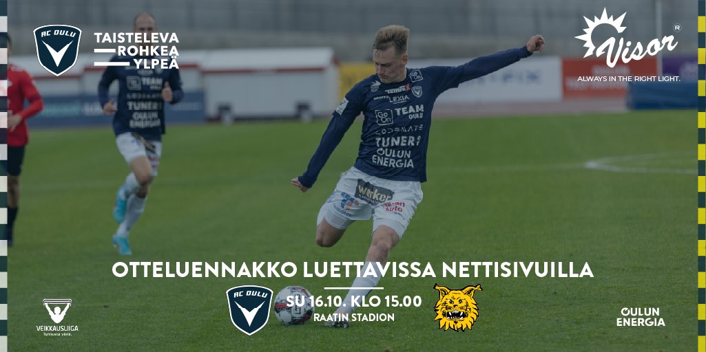 ACOulu's tweet photo. Visor otteluennakko luettavissa AC Oulun nettisivuilta. 

Lue otteluennakko:
https://t.co/IGjhrxjboY

📣Veikkausliiga päättyy!
⚽️AC Oulu - Ilves
📆Sunnuntaina 16.10.2022
🕒15.00
📍Raatin Stadion

Osta liput:
https://t.co/PBEvLVulFy

#ACOulu
#Oulu
#Laivastonsiniset
#Veikkausliiga https://t.co/aYo3To2O9o