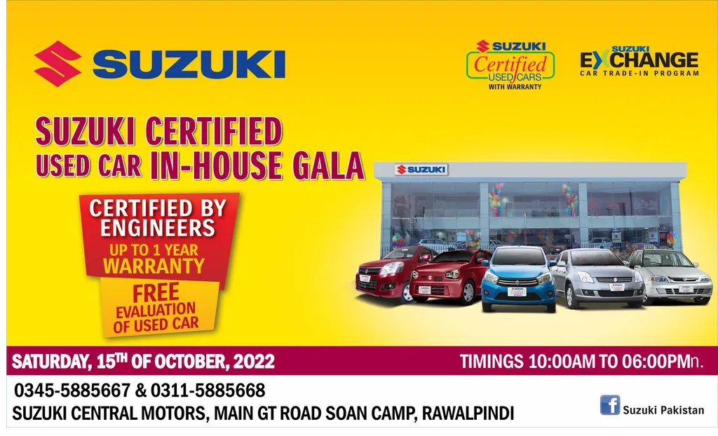 SUZUKI CENTRAL MOTORS on Twitter "📢Suzuki Certified Used Car InHouse Gala 🗓️15th October, 2022