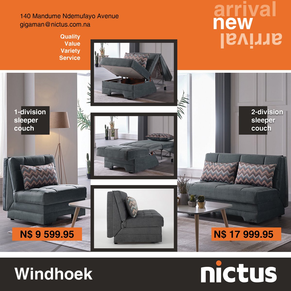 NictusNamibia's tweet photo. Sitting and sleeping is very comfortable with the Liva Sleeper couches.
Available in 1-division and 2-division.
Shop online: https://t.co/nIZ1k2R0u3
#NictusNA #QualityValueVarietyService https://t.co/A7GAWv5l8v