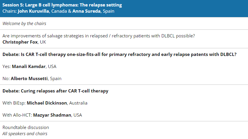 Session 5 on Large B cell lymphomas: The relapse setting starts now – do not miss the live panel discussion! – we thank <a href="/Incyte/">Incyte</a> for their support of the 1st COLYM Congress🙏
codilive.cme-congresses.com/lecture-hall/ 
#lymphoma 
<a href="/AnnaSureda5/">Anna Sureda</a> <a href="/JudithTrotman1/">Judith Trotman</a> <a href="/StefanoLuminari/">Stefano Luminari, MD</a> <a href="/MediHumdani/">Mehdi Hamadani, MD</a> <a href="/Mohty_EBMT/">Mohamad Mohty</a>