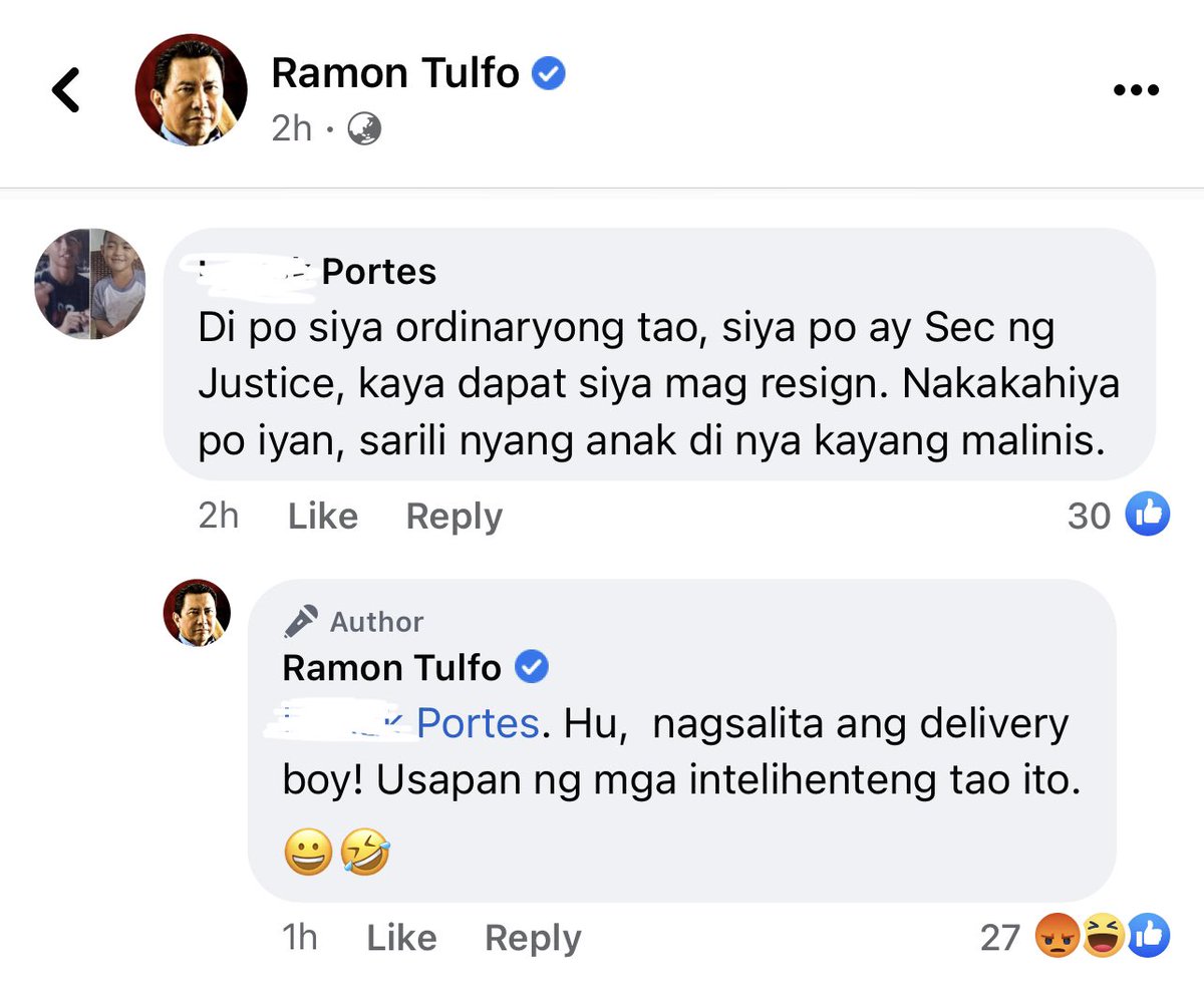 markrossimo's tweet photo. So, Ramon Tulfo wrote a post defending Boying Remulla. I’ve read this fair and sensible comment from a delivery driver and it irked me how Tulfo responded. 

Blue collar jobs are decent jobs performed by decent people trying to get by. This response from Tulfo is classless. https://t.co/KZ4tBjyoif
