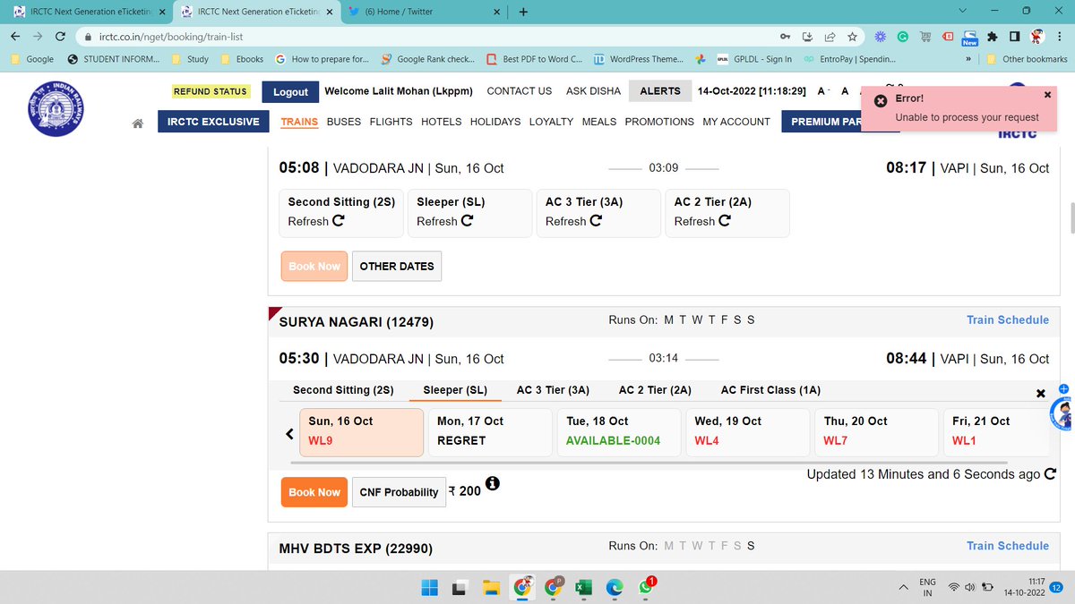IPrateekDaga's tweet photo. @RailMinIndia How come the base fare for a train has increased during Tatkal booking? Even though you are levying Tatkal charges.
Train No - 12479
cc: @AshwiniVaishnaw https://t.co/X6vRgoL4TO