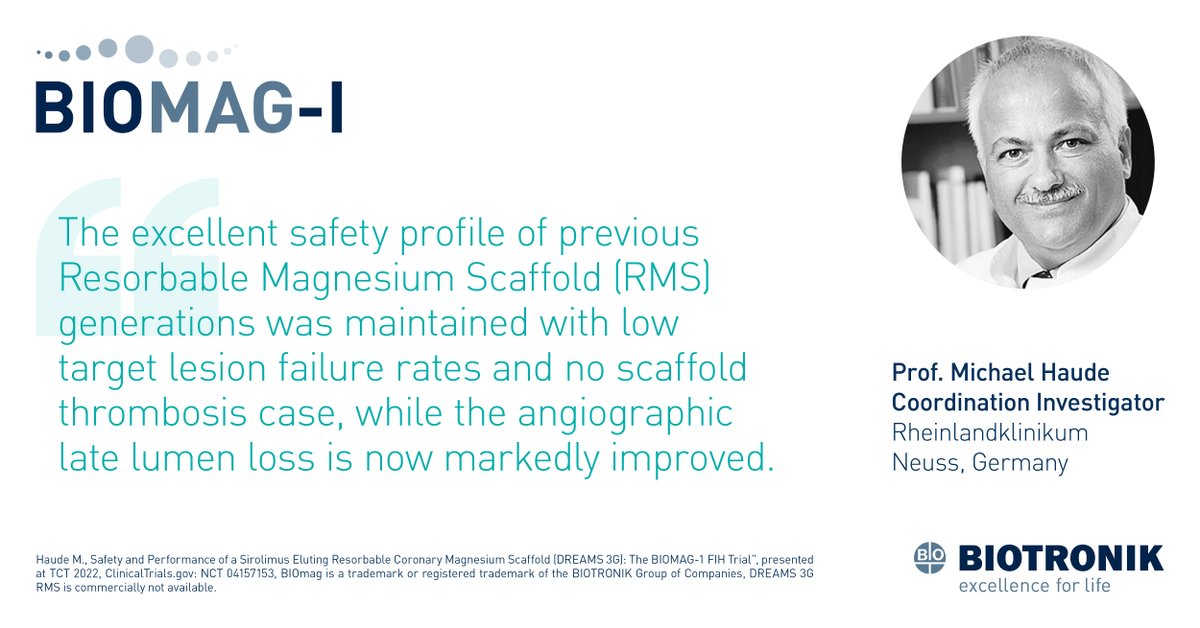 BIOTRONIK_News's tweet photo. First outcomes of the FIM trial for the next generation Resorbable Magnesium Scaffold #RMS have been presented at #TCT!

Read the press release for more insights:  https://t.co/KofQLIg9Gx

#InterventionalCardiology #ImplantFreePatientFuture https://t.co/BgGbrZLLcx