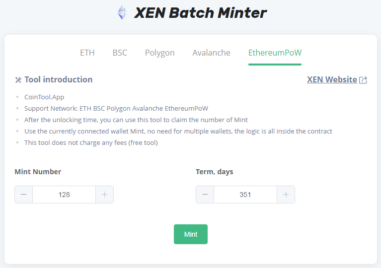 EthereumPoW's tweet photo. Not financial advice, just a tool to mint XEN in batches, please DYOR!
https://t.co/Ms7eAWQMKb

#XENCrypto $xen #ethw #ethpow $ethw #ethereumpow @XEN_Crypto @mrJackLevin https://t.co/9LnVuDfCVc