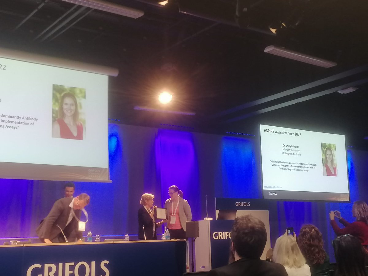 emmye1984's tweet photo. Proud to receive the 2022 #ASPIREAward last night from @CCunni01 at the #ESID2022 #Grifols symposium. This is for our team of clinicians &amp; researchers Julian Bosco, Samar Ojaimi, Jason Fok, Robyn O'Hehir and Menno van Zelm @MonashCCS @AlfredHealth @MonashHealth @easternhealthau https://t.co/sGUEyjEcKP