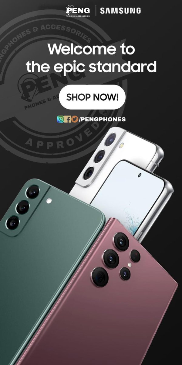 PengPhones's tweet photo. Welcome to the epic standard
It's time for an epic smartphone upgrade with the Samsung Galaxy S22 series. Get yours now @PengPhones !
Check out here: https://t.co/O87QMDUGg0
📦 FREE DELIVERY NATIONWIDE
#PengphonesNG #pengphones https://t.co/YvtbfTXYQ8