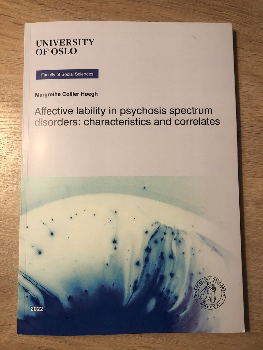 trivila's tweet photo. Great thesis defense yesterday by Margrethe Collier Høegh on affective lability in psychotic disorders👩‍🎓👏🎊 Thank you @PsychMarwaha, Marieke Pijnenborg and Tine Jensen🙏 @Oslounivsykehus @Psykologiskinst @SFFNORMENT https://t.co/H2skwm1XDD